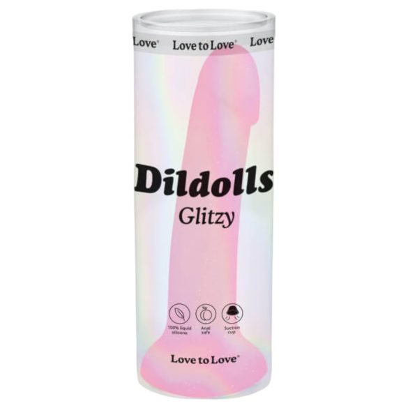 Dildolls Glitzy - rožinis silikoninis dildo su siurbtuku