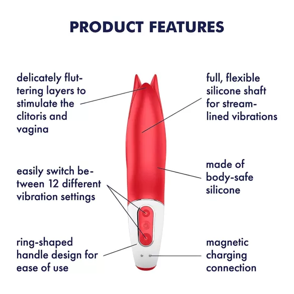 Satisfyer Power Flower - vibratorius - įkraunamas, atsparus vandeniui - raudonas