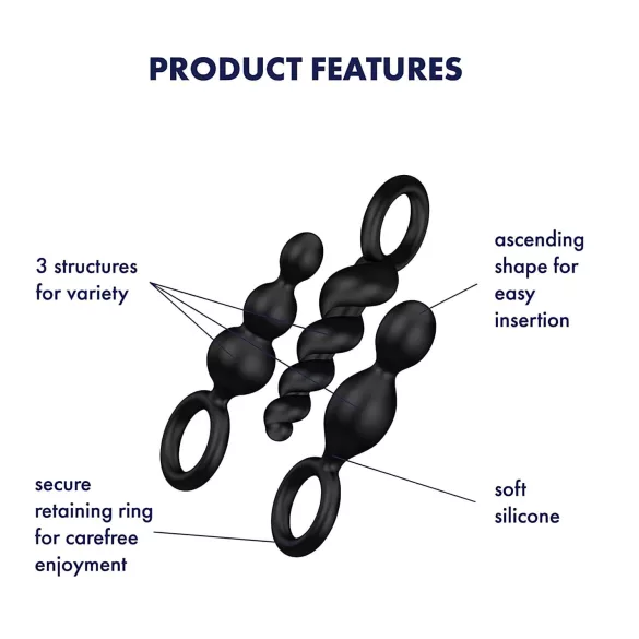 Satisfyer Booty Call - analinių kaiščių rinkinys - juodas - 3 vnt.
