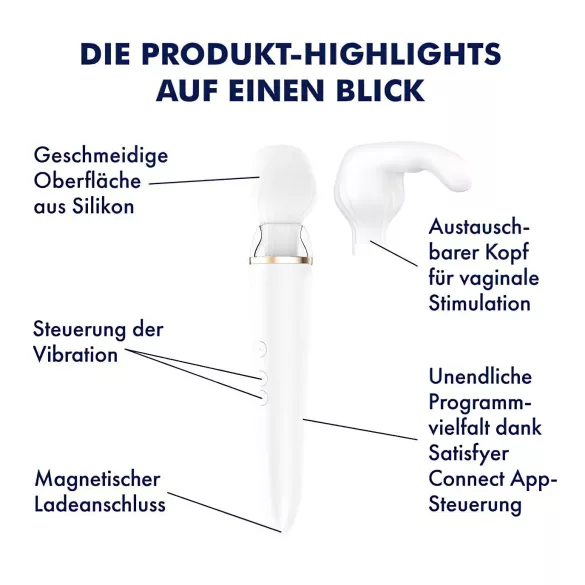Satisfyer Double Wand-er - programėle valdomas masažinis vibratorius (baltas)