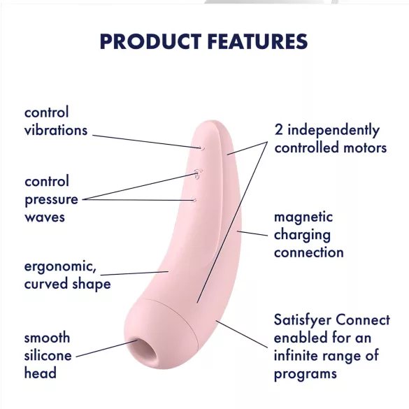 Satisfyer Curvy 2+ - programėle valdoma klitorio stimuliavimo oro bangomis priemonė (rožinė)