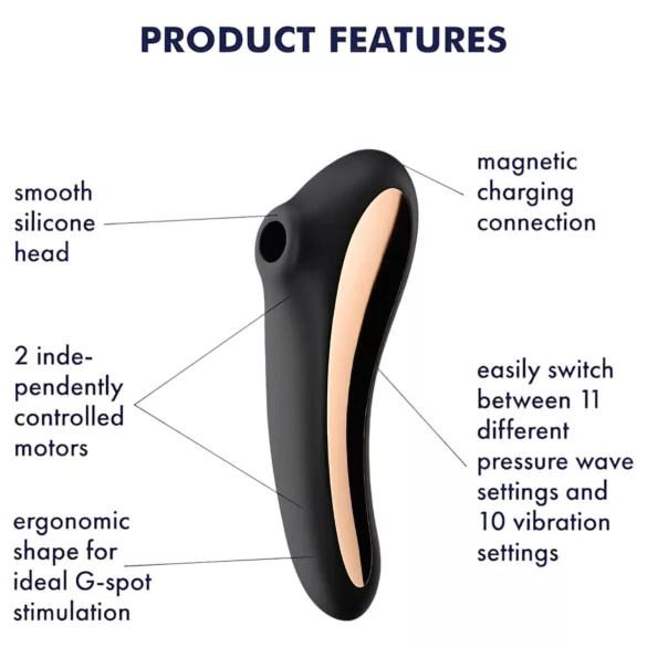 Satisfyer Dual Kiss - vaginalinis ir klitorio vibratorius - juodas - įkraunamas