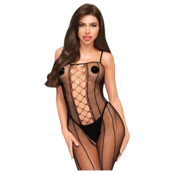 Penthouse Drop-Dead - juostuotas tinklas, atviras kombinezonas (juodas)