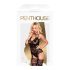Penthouse Hottie - nėriniuotas, diržinis, tinklinis komplektas (juodas)