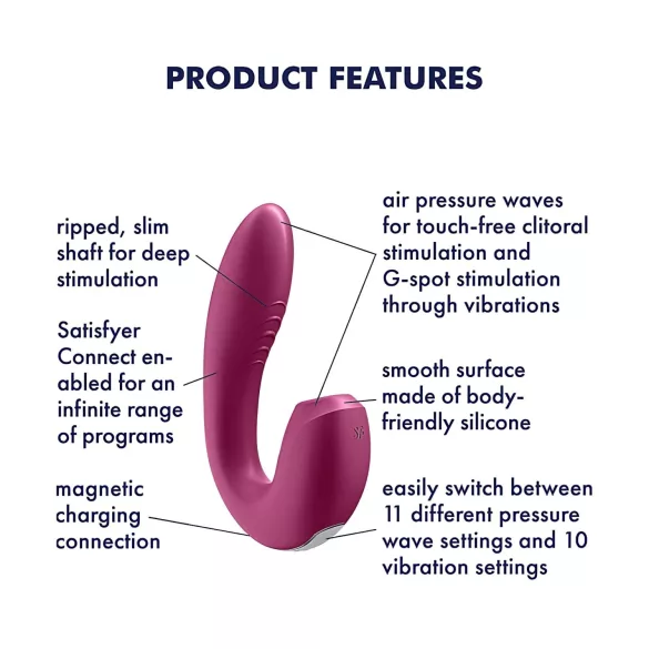 Satisfyer Sunray - įkraunamas 2 in 1 oro pulsacijų vibratorius (raudonas)