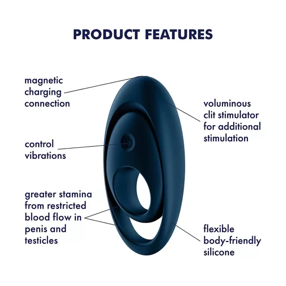 Satisfyer Glorious Duo - vibruojantis penio žiedas - mėlynas