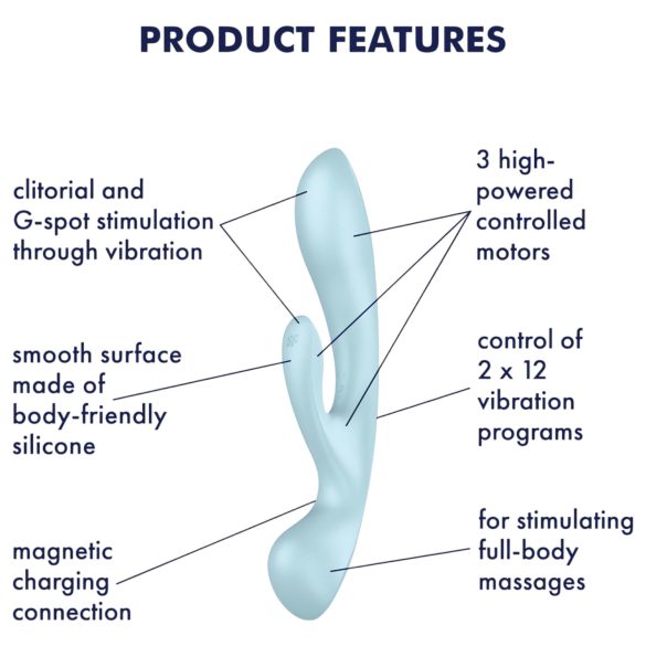 Satisfyer Triple Oh - vibratorius su klitorio atšaka - įkraunamas - mėlynas