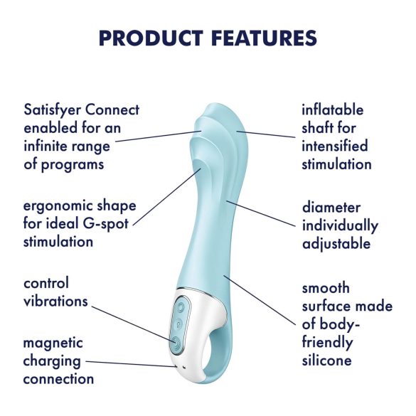 Satisfyer - vibratorius su oro pompa - išmanus, pumpuojamas, mėlynas