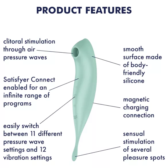 Satisfyer Twirling Pro - programėle valdoma klitorio vibratoriaus lazdelė (mėtinė)