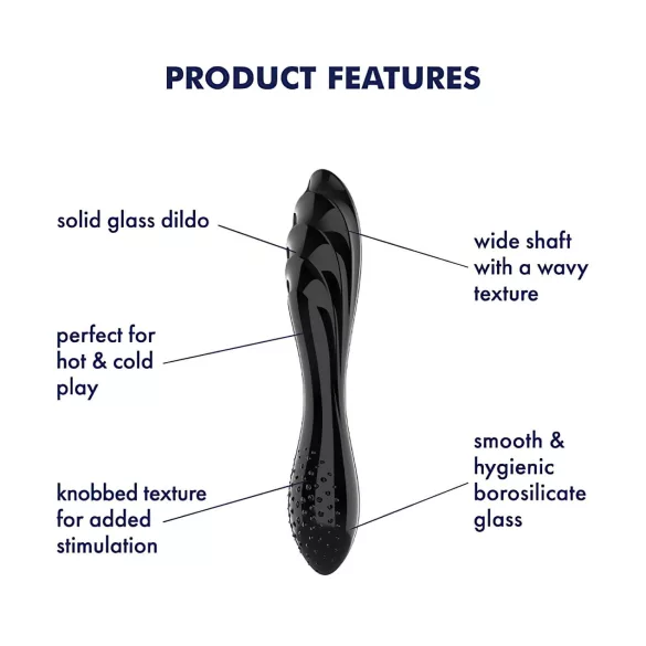 Satisfyer Dazzling Crystal 1 - dvigalis stiklinis dildo - juodas