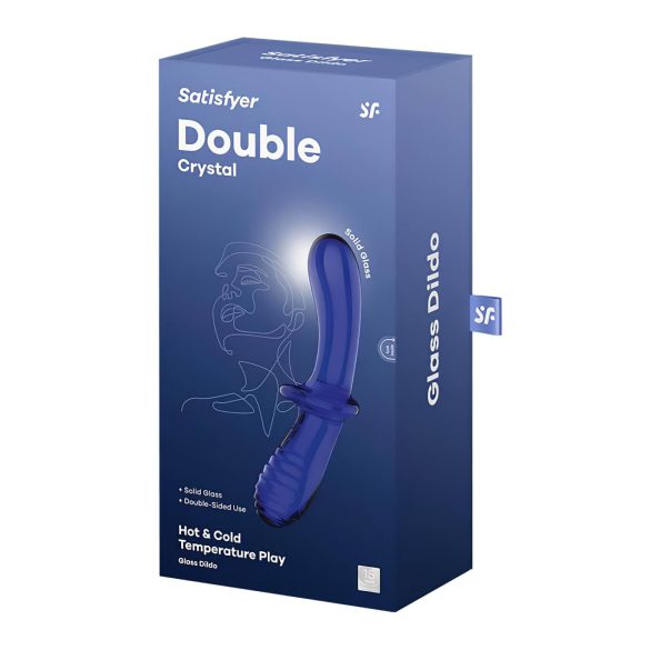 Satisfyer Double Crystal - stiklinis dvigubas dildo - mėlynas