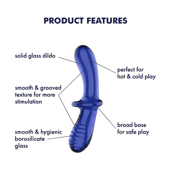 Satisfyer Double Crystal - stiklinis dvigubas dildo - mėlynas