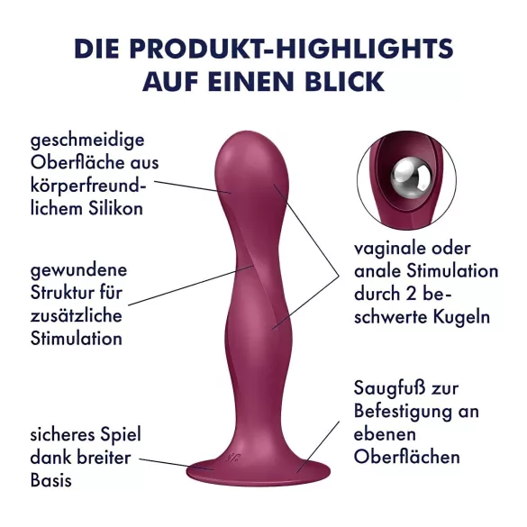 Satisfyer Double Ball-R - dildo su siurbtuku - raudonas, sunkintas