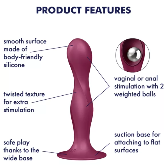 Satisfyer Double Ball-R - dildo su siurbtuku - raudonas, sunkintas