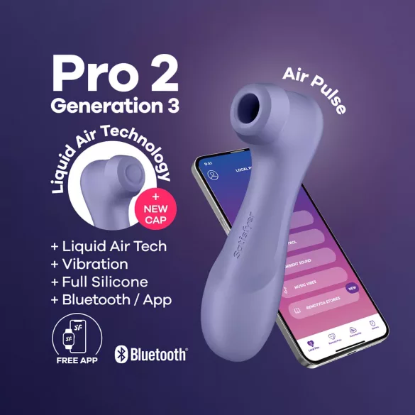 Satisfyer Pro 2 Gen3 - Programėle valdomas oro bangų klitorio vibratorius (violetinis)