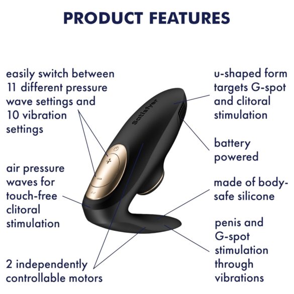 Satisfyer Pro 4 Couples - porų vibratorius su oro bangomis - juodas