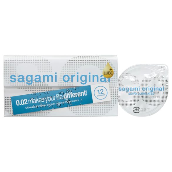 Sagami Original 0.02 - prezervatyvai - papildomai lubrikuoti - 55mm, 12 vnt