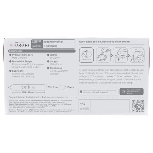 Sagami Original 0.01 - prezervatyvas - 55mm (5vnt)