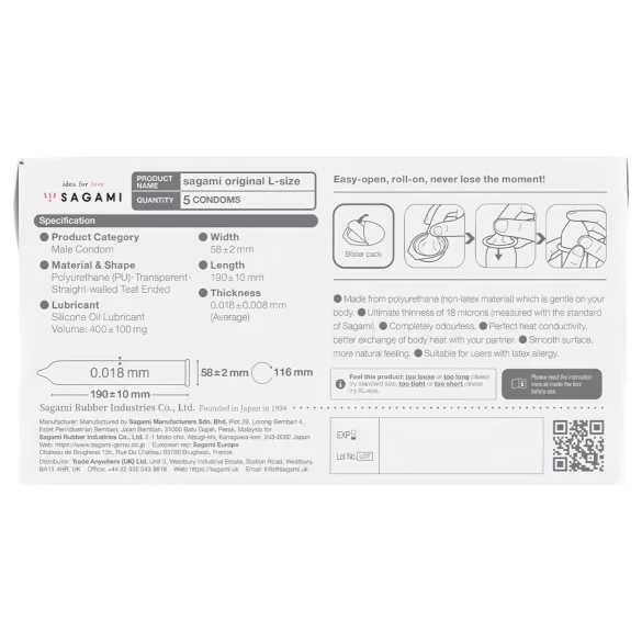 Sagami Original 0.01 L - prezervatyvai - 58mm - 5 vnt