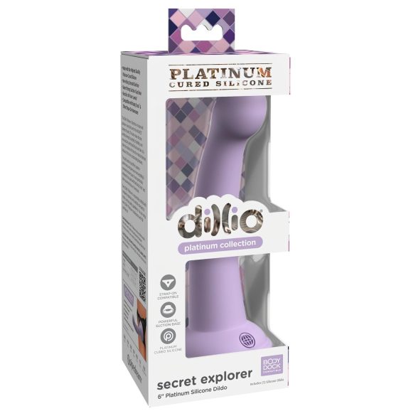 Dillio Slaptasis Tyrinėtojas - siurbliuojamas dildo (17cm) - purpurinis