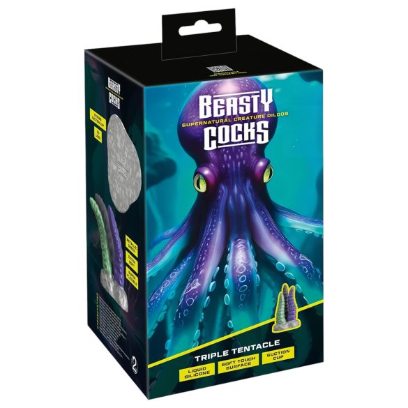 Beasty Cocks - trijų atšakų dildo - silikonas - juoda