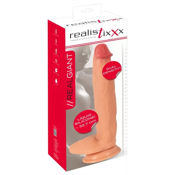 Realistixxx Real Giant - didelis realistiškas dildo su sėklidėmis - kūno spalvos