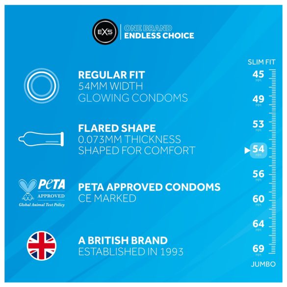 EXS Glow - šviečianti prezervatyvai - 3 vnt