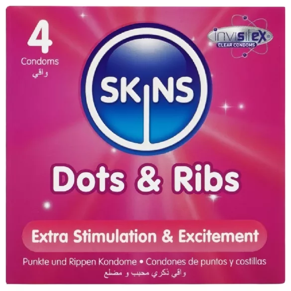 Skins - prezervatyvai su ranteliais ir taškeliais - 4 vnt