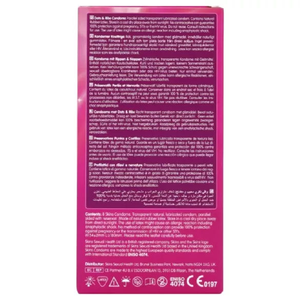 Skins - prezervatyvai su rantais ir taškeliais - 8 vnt