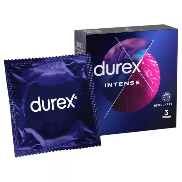 Durex Intense - prezervatyvai su briaunelėmis ir taškeliais - 3 vnt