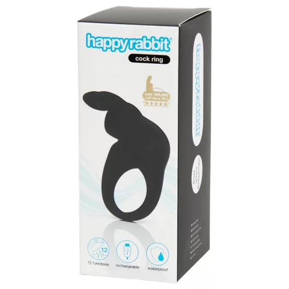 Happyrabbit - vibruojantis penio žiedas - įkraunamas - juodas
