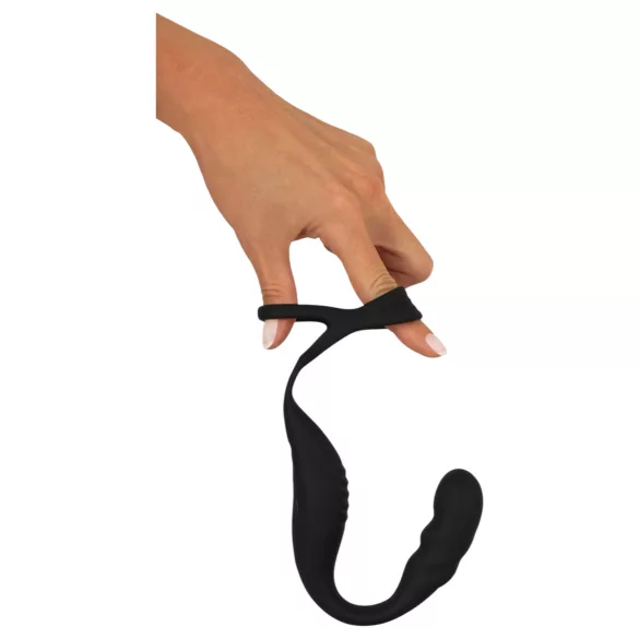 Rebel - prostatos vibratorius su varpos ir sėklidžių žiedu - juodas