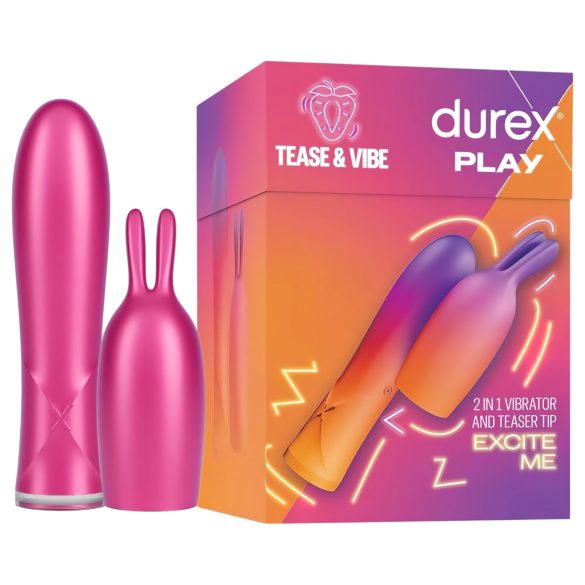 Durex Tease & Vibe - lazdelės vibratorius su kiškučio klitorio stimuliatoriumi (rožinis)