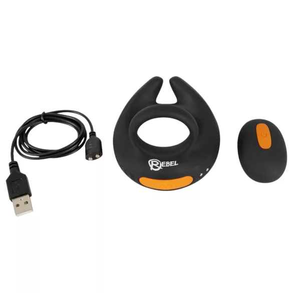 Rebel - vibruojantis penio žiedas ir sėklidžių vibratorius - juodas