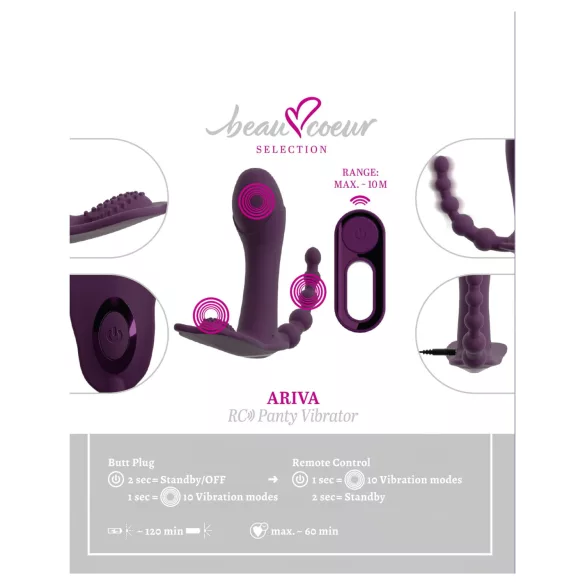 Beau Coeur Ariva - vibratorius kelnaitėse 3in1 - violetinė