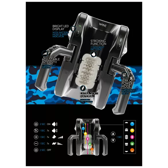 WYNE 10 - automatinis masturbatorius su rankena - juodas