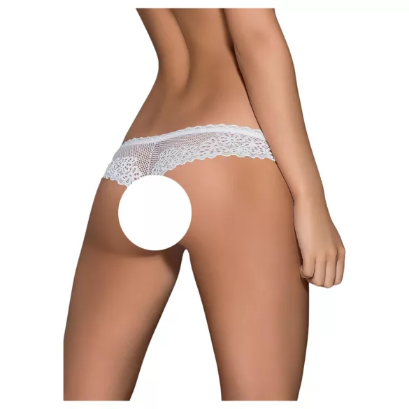 Obsessive Alabastra - atvira moteriška string tanga - balta, gėlėta, su kaspinu - L/XL