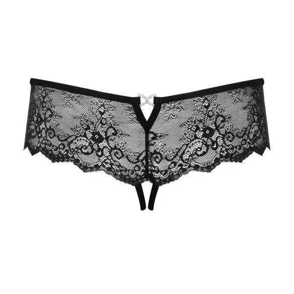 Obsessive Merossa - atvira moteriška juoda dirželių kelnaitė su perlais - 2XL/3XL