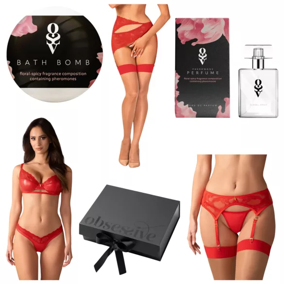 Obsessive Aloisa - seksualus apatinių rinkinys - 6 dalys - raudonas