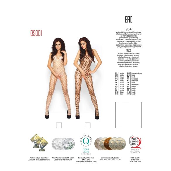 Passion BS001 - moteriškas nėrinių tinklinis bodis - balta - S-L