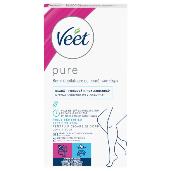 Veet Pure - depiliacinės juostelės kojoms ir kūnui - jautriai odai (20 vnt.)