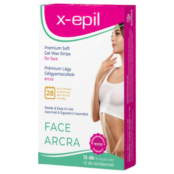 X-Epil - Premium paruoštos naudoti vaško juostelės (12 vnt.) - veidui