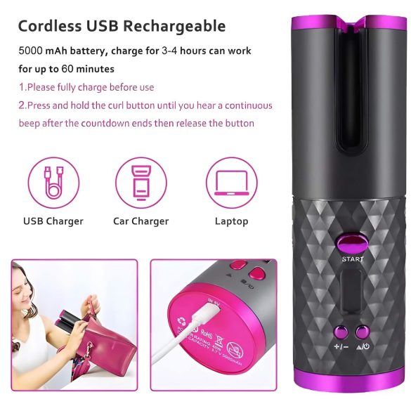 CAC - akumuliatorinis plaukų garbanojimo rinkinys (pilkai rožinis)