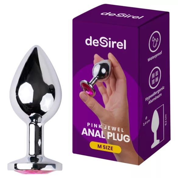 Desirel - analinis kaištis - sidabrinis su rožiniu brangakmeniu - M dydis
