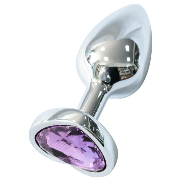 Sunfo - metalinis analinis kaištis su violetiniu širdies formos akmeniu (sidabrinis)