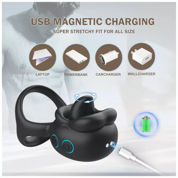 Biu-Biu - penio žiedas ir klitorio vibratorius - juodas