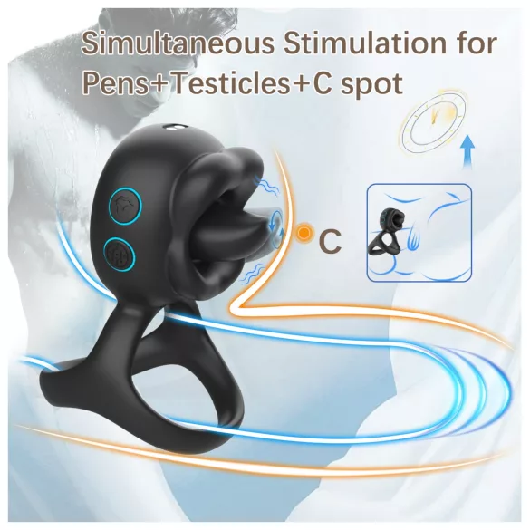 Biu-Biu - penio žiedas ir klitorio vibratorius - juodas