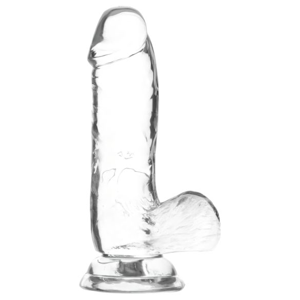 Priklausomybės krištolas - siurbtukas, su sėklidėmis dildo (skaidrus) - 15cm