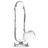 Priklausomybės krištolas - siurbtukas, su sėklidėmis dildo (skaidrus) - 15cm
