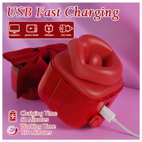 SEX HD Lovely Kiss - vibratorius su laižymo ir čiulpimo funkcija - raudonas